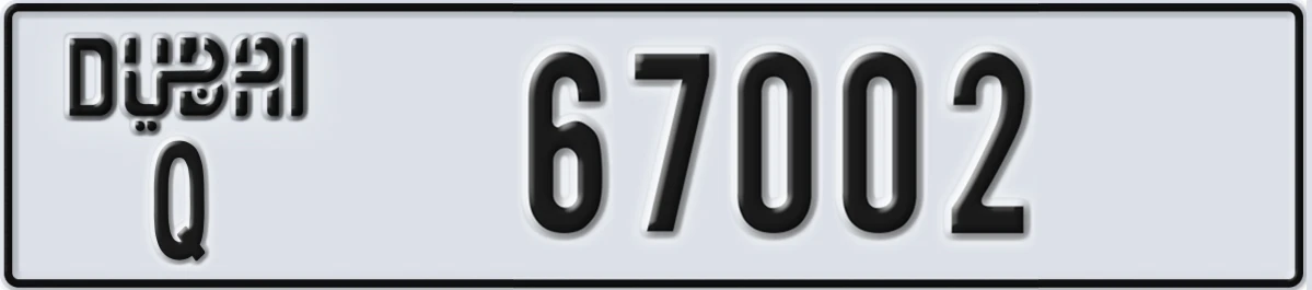 UAE License Plate Dubai Q 67002