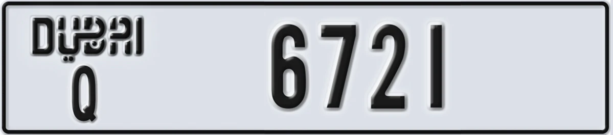 UAE License Plate Dubai Q 6721