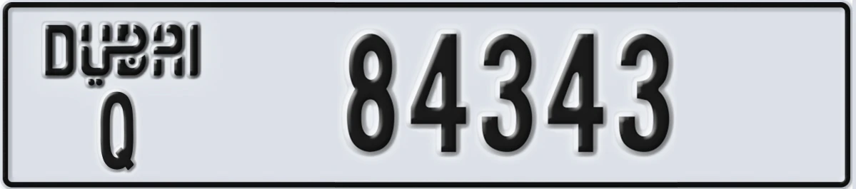 UAE License Plate Dubai Q 84343