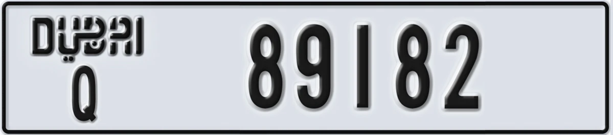 UAE License Plate Dubai Q 89182