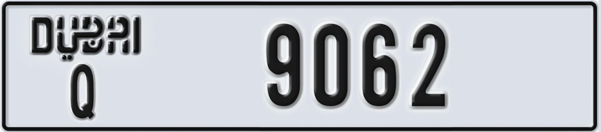 UAE License Plate Dubai Q 9062
