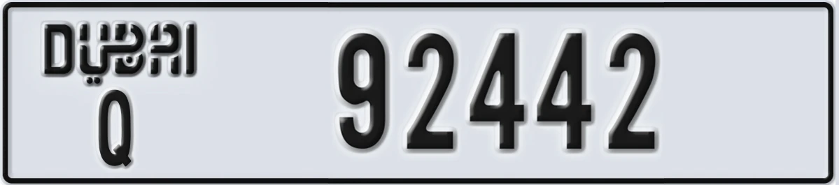 UAE License Plate Dubai Q 92442