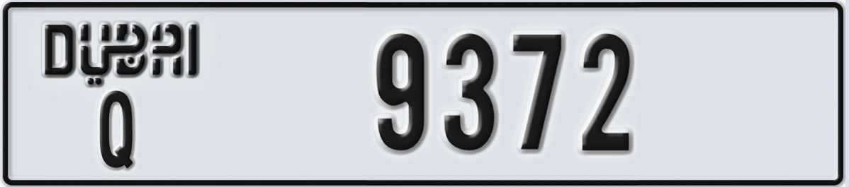 UAE License Plate Dubai Q 9372