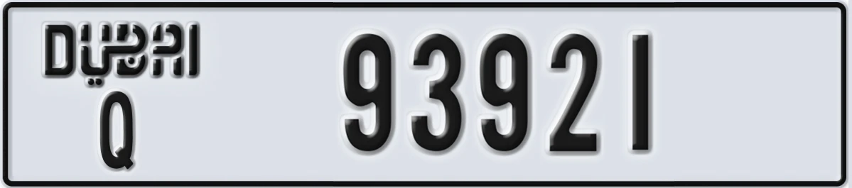 UAE License Plate Dubai Q 93921