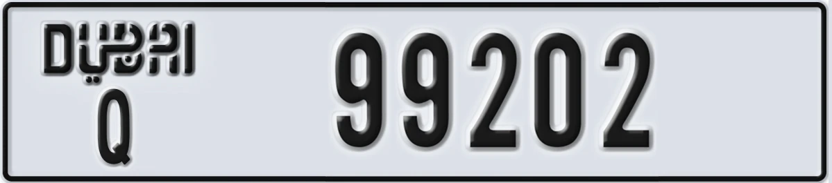 UAE License Plate Dubai Q 99202