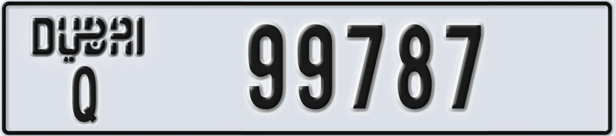 UAE License Plate Dubai Q 99787