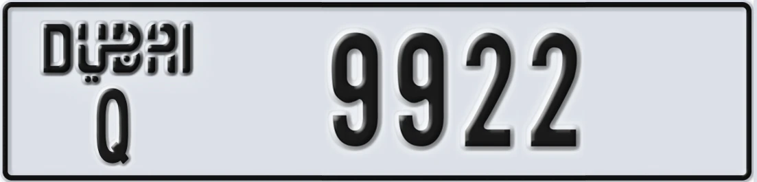 UAE License Plate Dubai Q 9X922