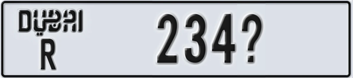 UAE License Plate Dubai R 234X
