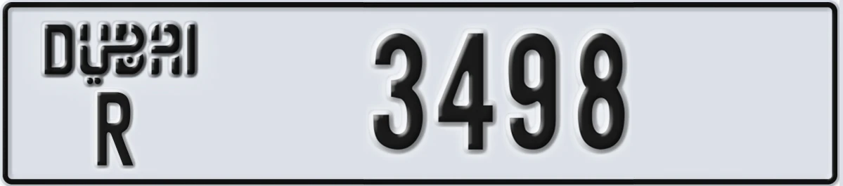 UAE License Plate Dubai R 3498