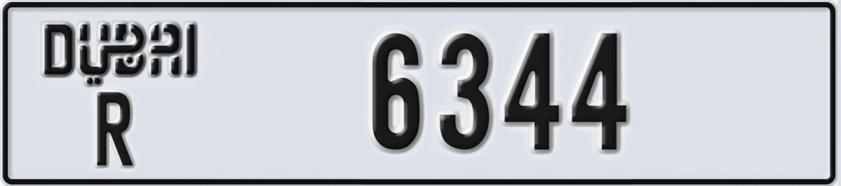 UAE License Plate Dubai R 6344