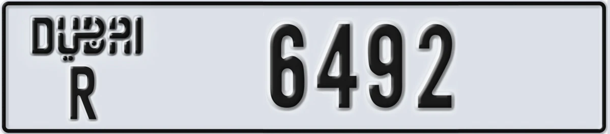 UAE License Plate Dubai R 6492