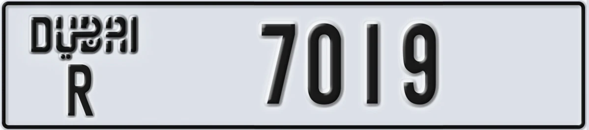 UAE License Plate Dubai R 7019