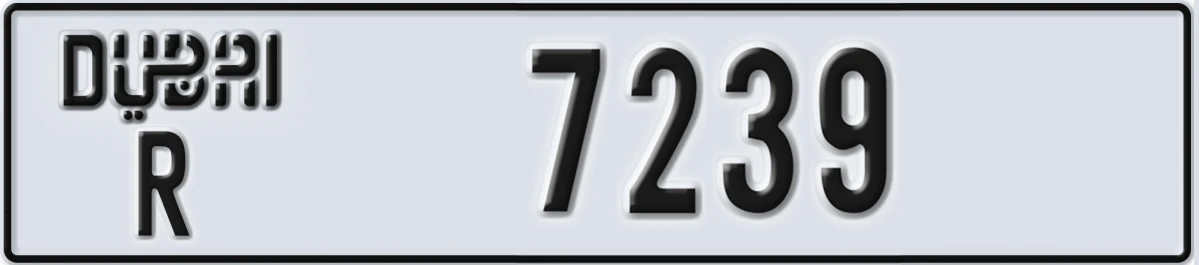 UAE License Plate Dubai R 7239