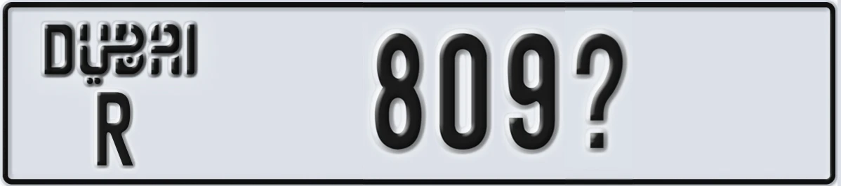 UAE License Plate Dubai R 809X