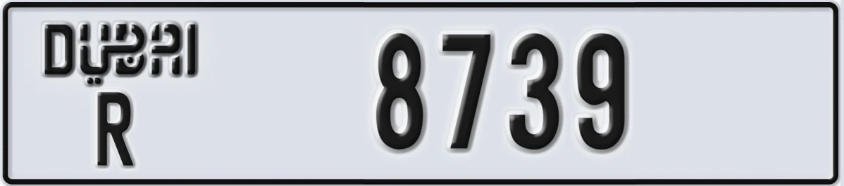 UAE License Plate Dubai R 8739