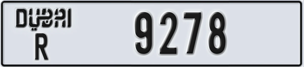 UAE License Plate Dubai R 9278