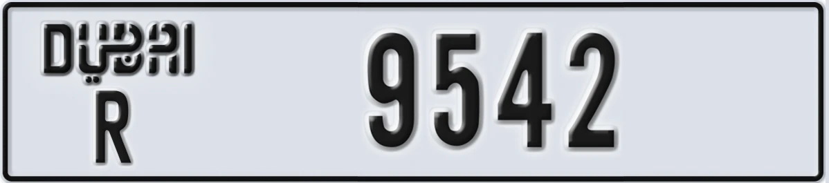 UAE License Plate Dubai R 9542