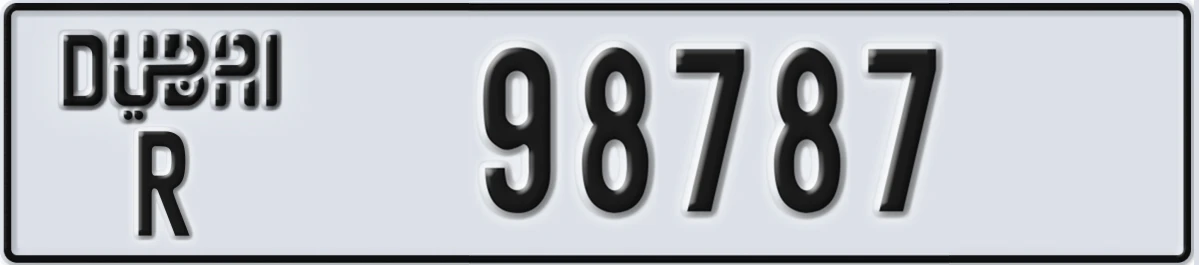 UAE License Plate Dubai R 98787