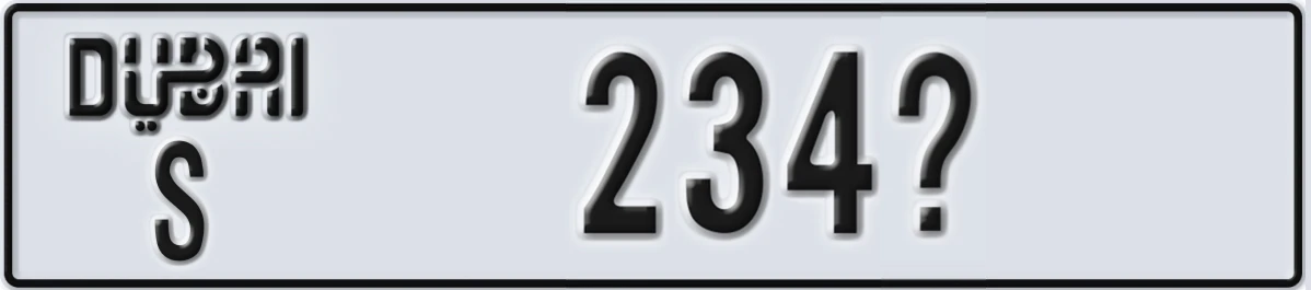 UAE License Plate Dubai S 234X