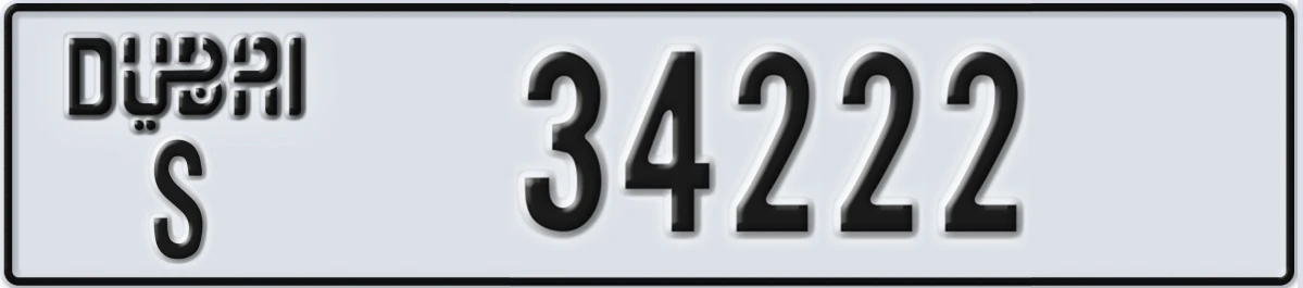 UAE License Plate Dubai S 34222
