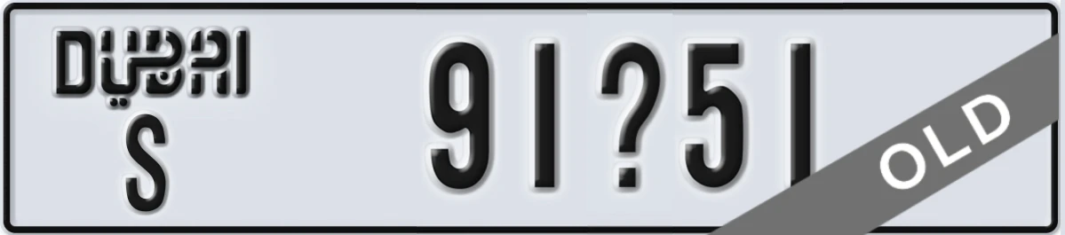 UAE License Plate Dubai S 91X51