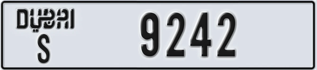 UAE License Plate Dubai S 9242