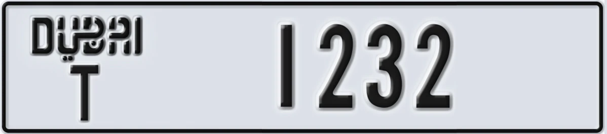 UAE License Plate Dubai T 1232