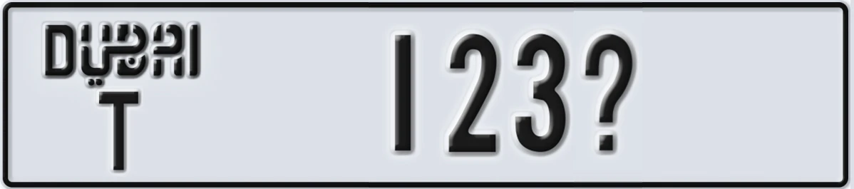 UAE License Plate Dubai T 123X