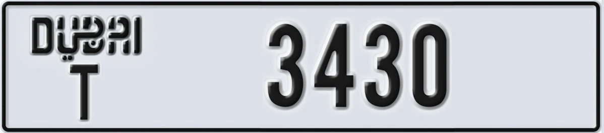 UAE License Plate Dubai T 3430