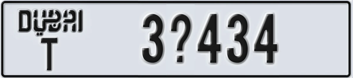 UAE License Plate Dubai T 3X434