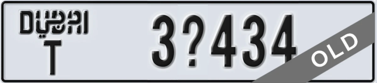 UAE License Plate Dubai T 3X434