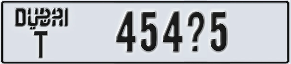 UAE License Plate Dubai T 454X5