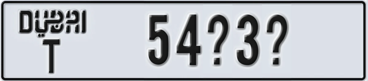 UAE License Plate Dubai T 54@3@