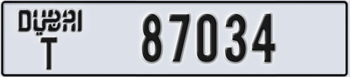 UAE License Plate Dubai T 87034