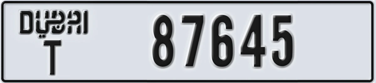 UAE License Plate Dubai T 87645