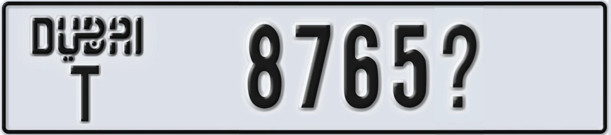 UAE License Plate Dubai T 8765X