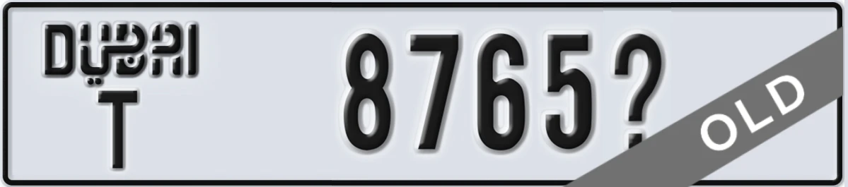 UAE License Plate Dubai T 8765X