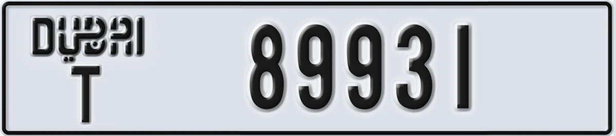 UAE License Plate Dubai T 89931