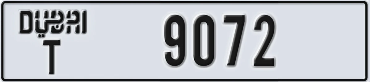 UAE License Plate Dubai T 9072