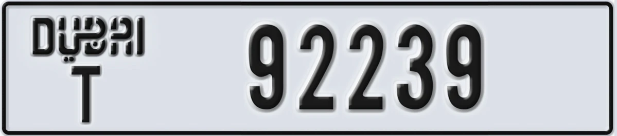 UAE License Plate Dubai T 92239