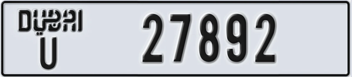 UAE License Plate Dubai U 27892