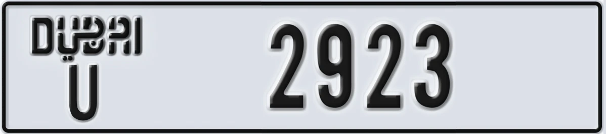 UAE License Plate Dubai U 2923