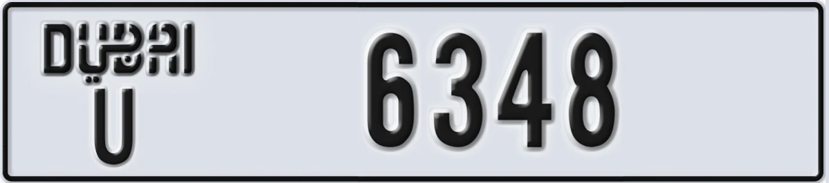 UAE License Plate Dubai U 6348