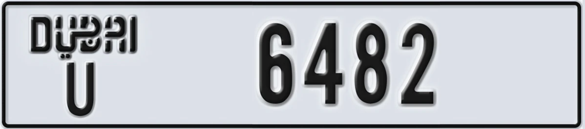 UAE License Plate Dubai U 6482