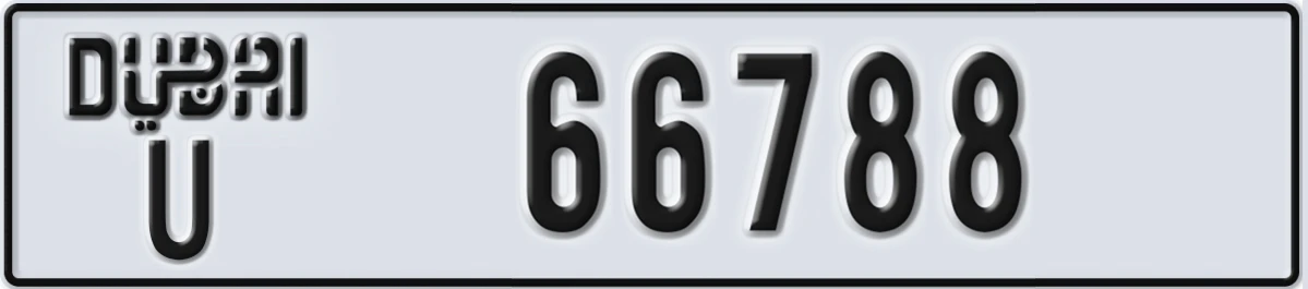 UAE License Plate Dubai U 66788