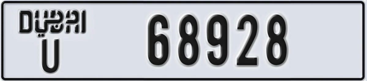 UAE License Plate Dubai U 68928