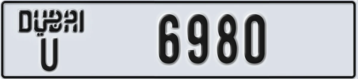 UAE License Plate Dubai U 6980