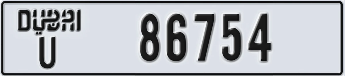 UAE License Plate Dubai U 86754