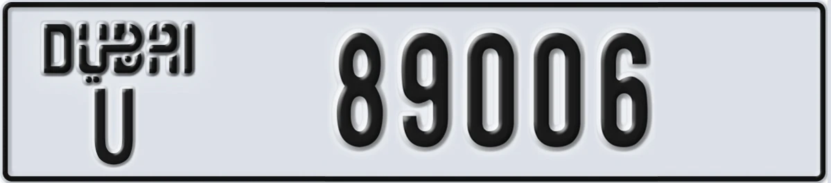 UAE License Plate Dubai U 89006
