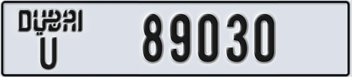 UAE License Plate Dubai U 89030